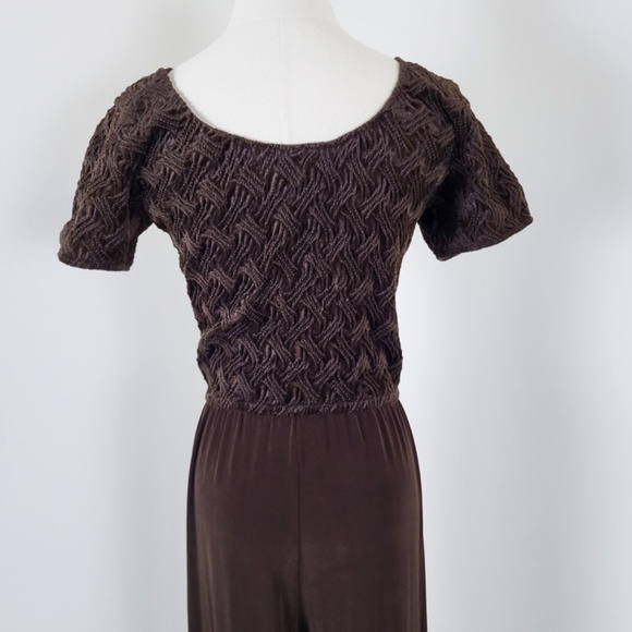 Vintage jumpsuit brown wide leg loose t-shirt bodycon fit flare scoop neckline - Picture 11 of 14
